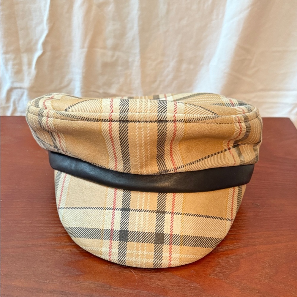 Unisex Tan and Black Plaid Cap